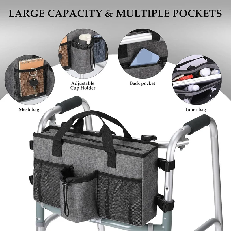 ABDW-Foldable Walker Accessories With Cup Holder & Organizer Pouch
