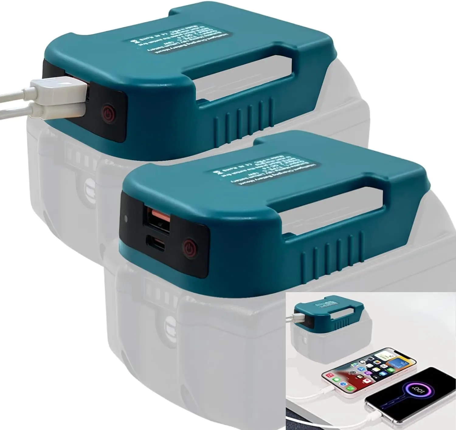 USB-adapter voor accu Makita 18 V ADP05 met led-werklicht en 1 aansluiting DC 12 V 2 A & 2 USB-poorten (batterij niet inbegrepen