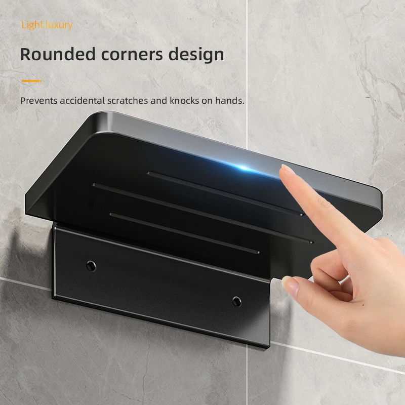 ABS Bathroom Shelf Storage Rack Black Shelves Wall Holder Shower Basket Phone Storage Bathroom Organization WB8011 4