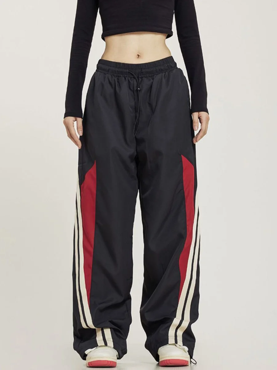 

American y2k Harajuku Goth Retro Street Corset Pants Elastic Waist Stitching Jogging pants High Waist Loose Wide Leg pants