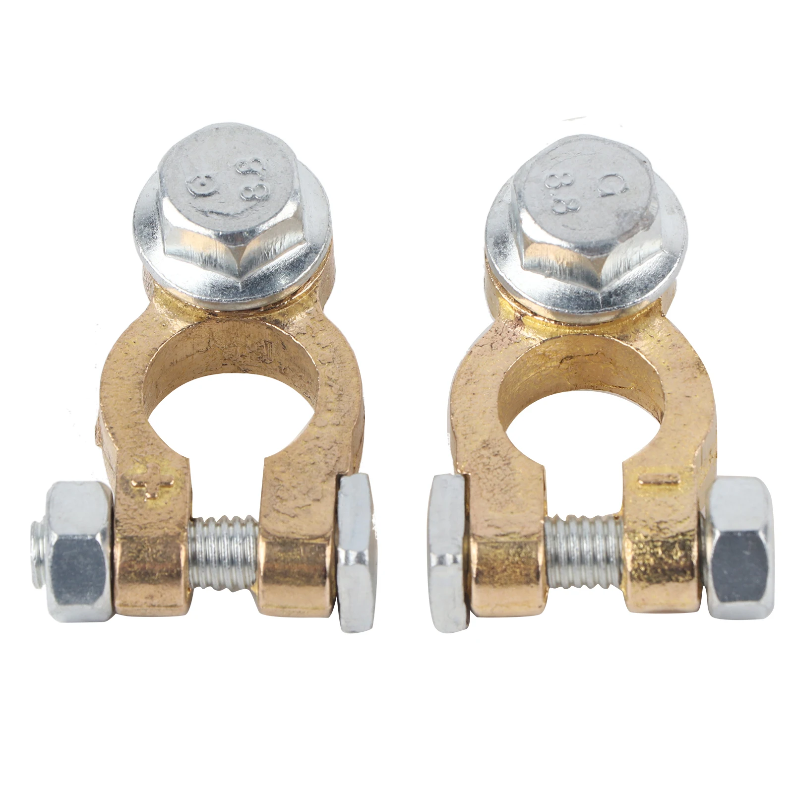 2pcs Car Positive Negative Connectors Good Conductivity Brass Material Post 300a Large Current M10 Single Screw For Automobiles Battery Terminal Connectors