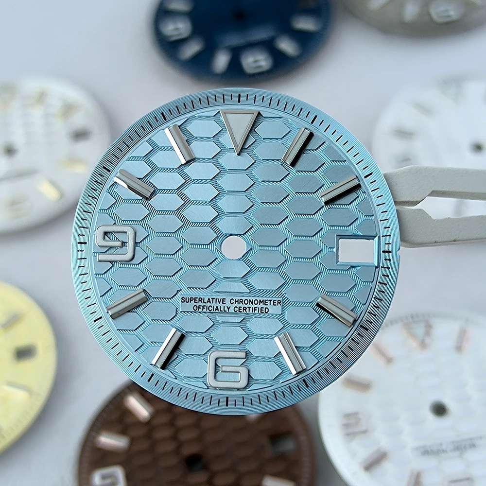 Blue Luminous Watch Dial with Numerals - 28.5mm