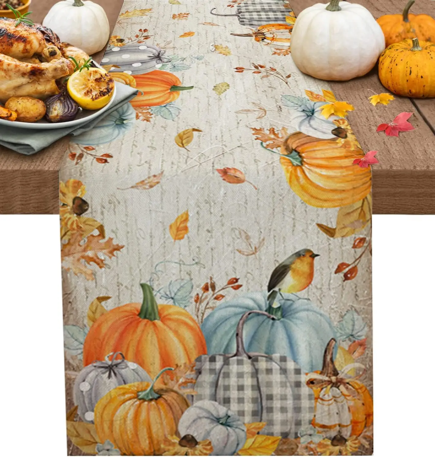

Fall Thanksgiving Pumpkin Maple Leaf Linen Table Runners Dresser Scarves Table Decor Dining Table Runners Holiday Party Decor