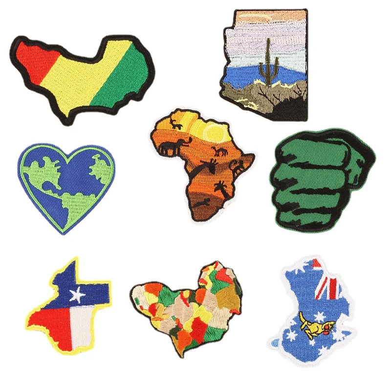 

50pcs/Lot Luxury Fun Embroidery Patch Nation Flag Africa Map LGBT Kangaroo Cactus Strange Thing Shirt Clothing Decoration Badge