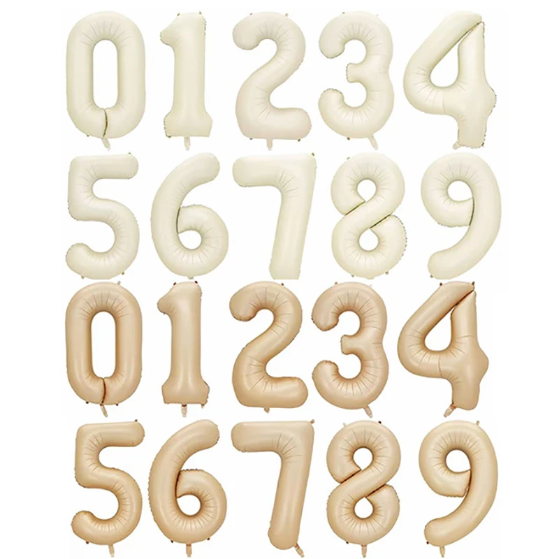 Ballons en aluminium crème caramel à grands chiffres, 32/40 pouces, 0 1 2 3 4 5 6 7 8 9 boules, couleur blanche, décor de fête d'anniversaire et de mariage, réception-cadeau pour bébé