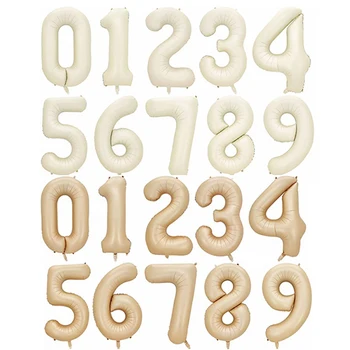 Ballons en aluminium crème caramel à grands chiffres, 32/40 pouces, 0 1 2 3 4 5 6 7 8 9 boules, couleur blanche, décor de fête d'anniversaire et de mariage, réception-cadeau pour bébé 1