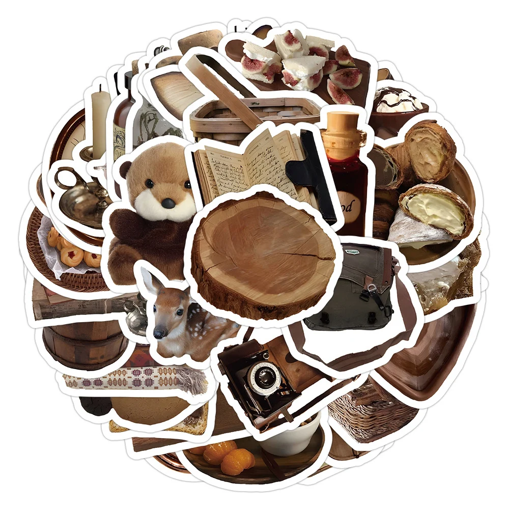 

10/30/60pcs Aesthetics Retro Graffiti Stickers DIY Brown Cartoon Sticker PVC Laptop Water Bottle Diary Luggage Kids Decal Toys