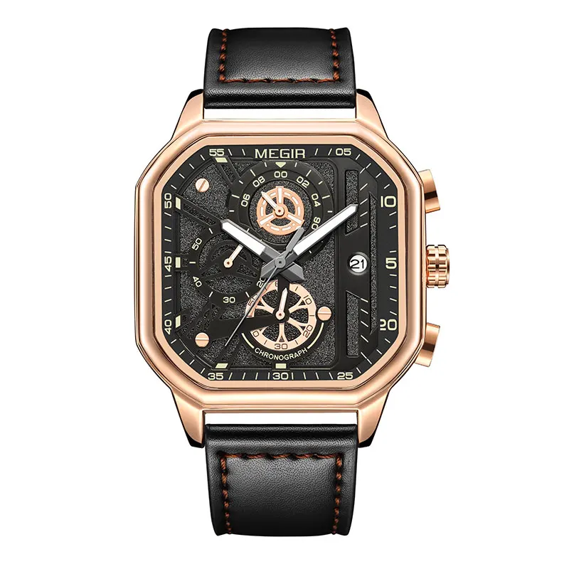 Orologio con cinturino in pelle con quadrante rettangolare
