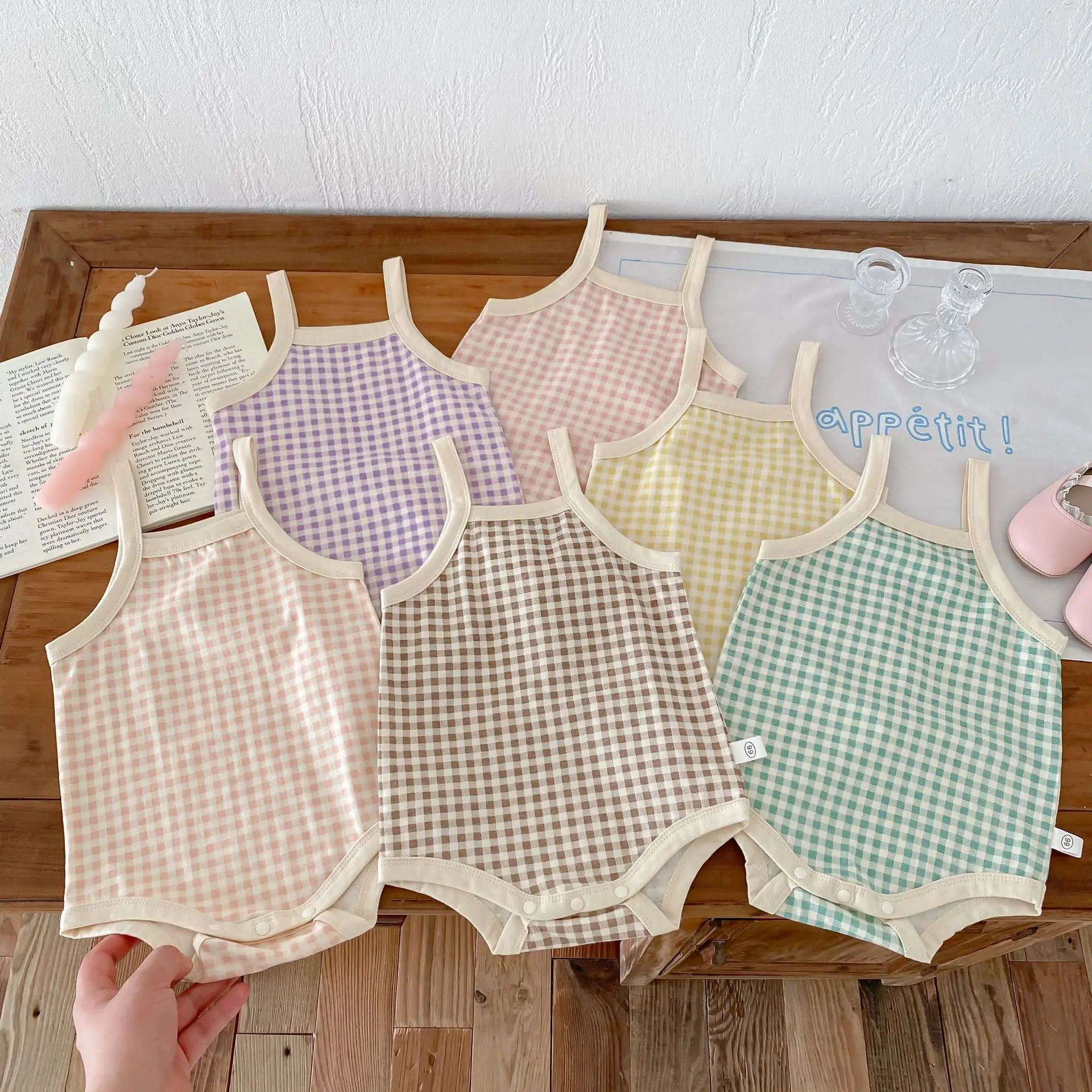 

Summer Baby Sleeveless Bodysuits Cotton Infant Girls Sling One Piece Plaid Romper Jumpsuit Toddler Camisole Bodysuit