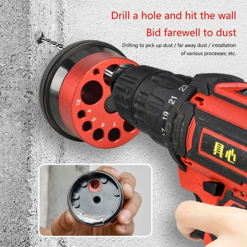 

Electric Hammer Drill Dust Cover Aluminum Alloy Multi Hole Dust Collector Fit for Door Window Installation Tile Drilling