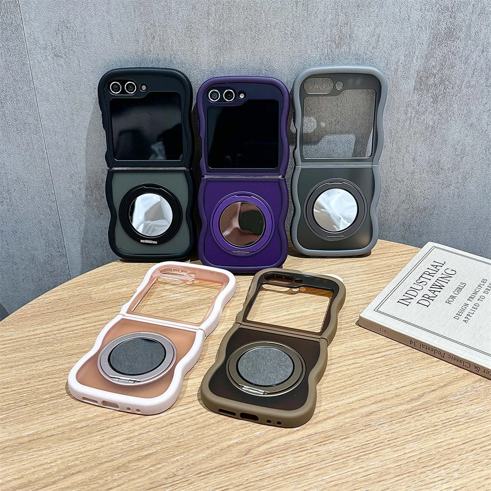 360° Rotating Mirror Ring Holder with Curly Wavy Frame - Magnetic Phone Case Stand