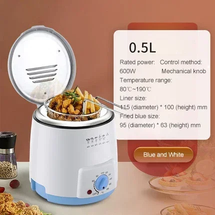 Smokeless Multifunctional 0.5L Mini Electric Oil Fryer Oven French Fries Chicken Frying Pot Grill Fried Fish Hotpot Machine EU 6