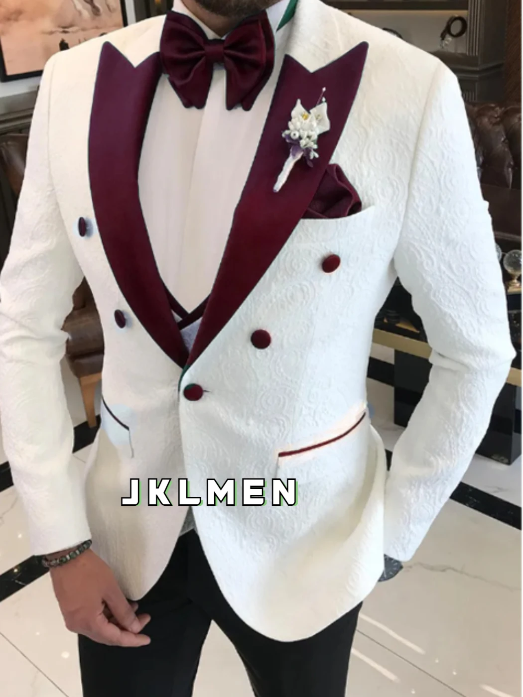 Double Breasted Men Suits For Wedding 3 Pieces Slim Fit Groom Wear Prom Peaked Lapel Tuxedos Custom Made Blazer Vest With Pants