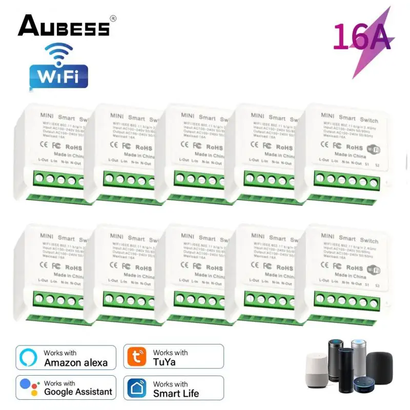 

1~10pcs Tuya 16A WiFi Smart Switch Module 2-Ways Control Timer Switch For Smart Home Voice Control Work With Alexa Google Home