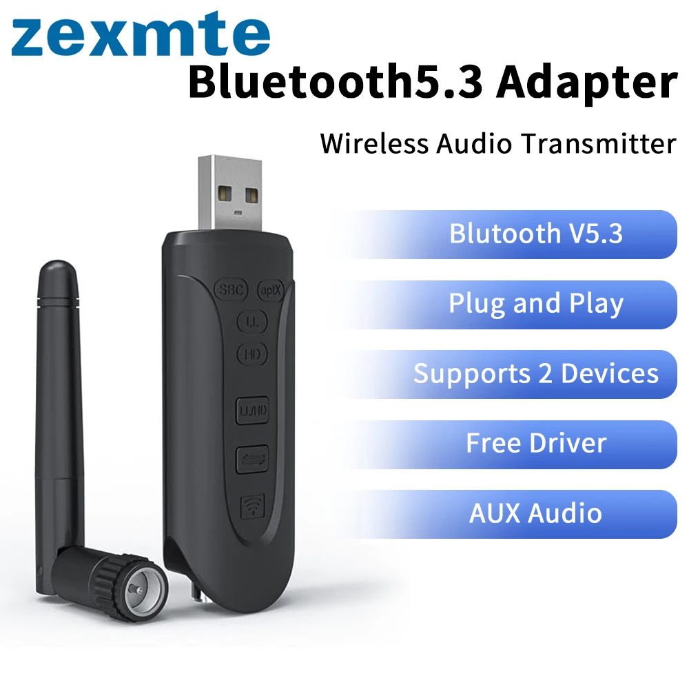 Zexmte Bluetooth 5.3 Adapter Wireless Bluetooth Audio Usb Transmitter