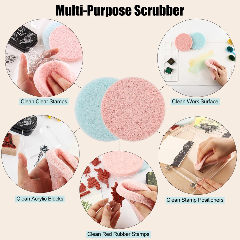 2Pcs/set Multi-Purpose Stamp Cleaning Sponge Stamp Scrubber for Cleaning Stamps Glass Mat Stamping Tool Ink Removing Tool