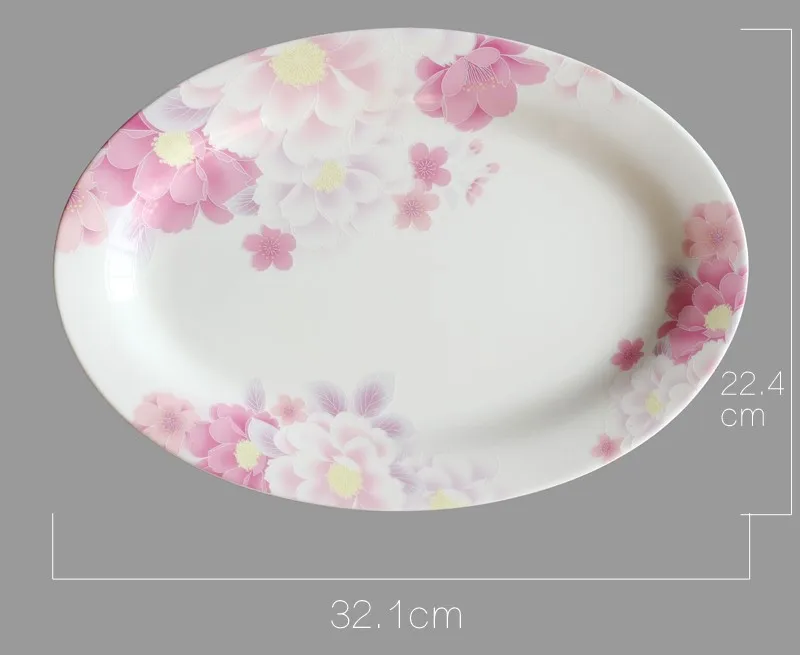 12inch, bone china fish serving plates, pink floral design, oval ceramic catering serving et, porcelain for table