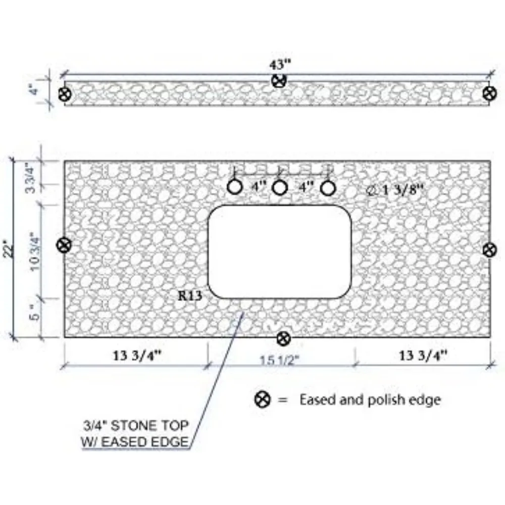 43"x 22" Bathroom Vanity Top ,White Marble Color With Rectangle Undermount Ceramic Sink And 3 Faucet Hole With Back Splash 3