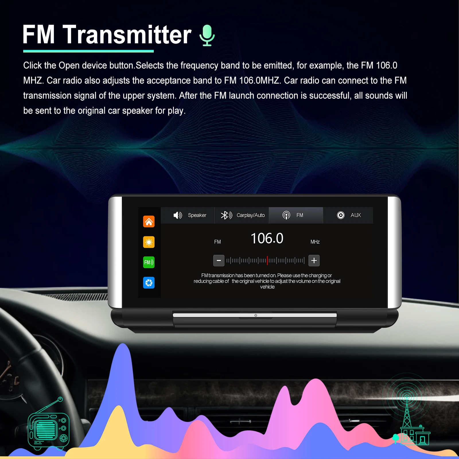 Podofo 6.86" Car Monitor Carplay Android Auto Screen Portable Smart Player Bluetooth Music Voice Control For Toyota Honda Hyundai,car stereo,touch screen display,car display,video carplay adapter