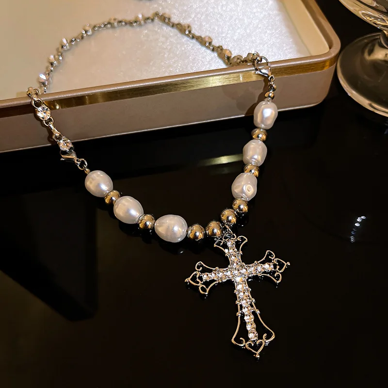 Vintage Baroque Pearl Simple Diamond Christian Cross Pendant Collarbone  Chain Necklace for Women Fashion Necklaces Jewelry Gifts - AliExpress