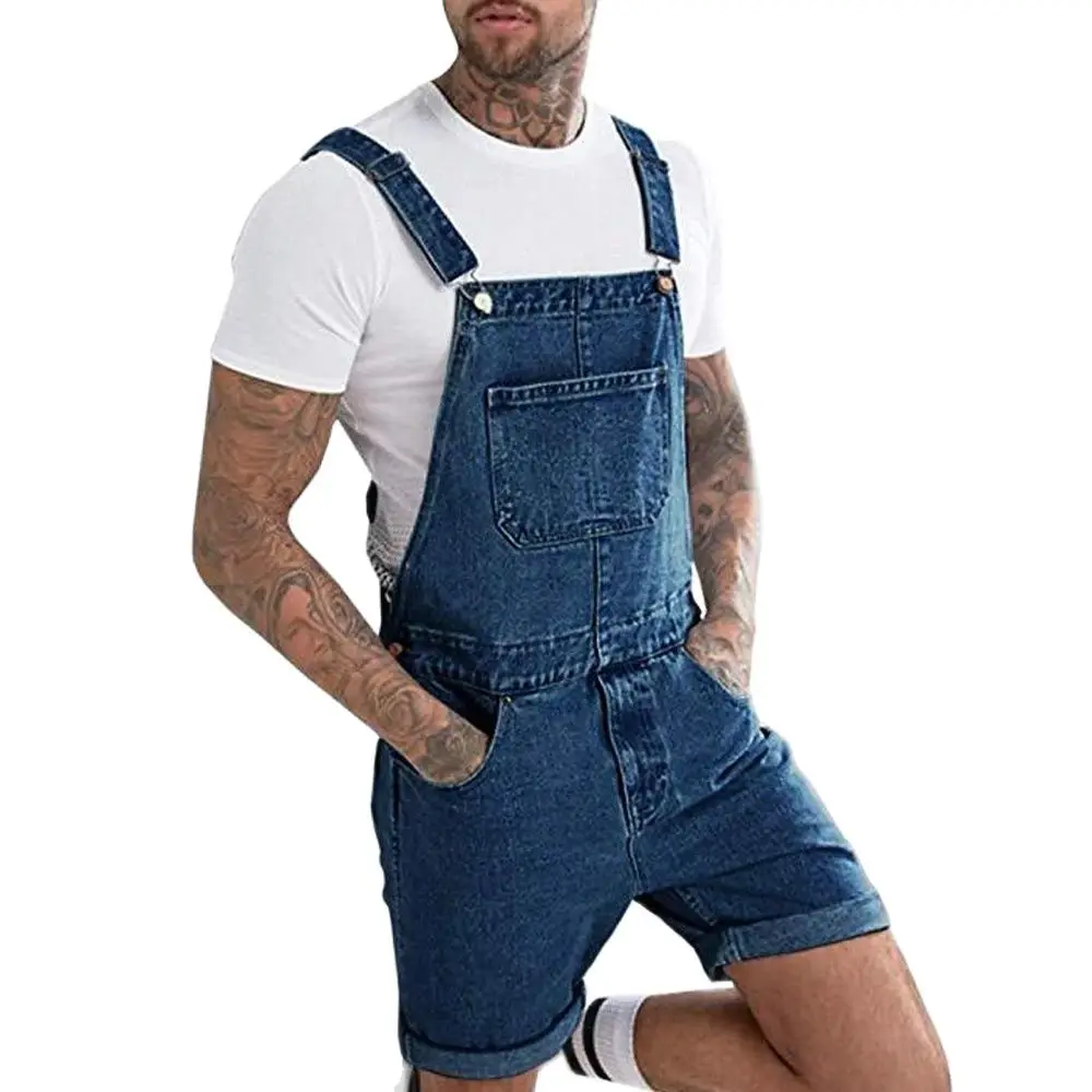 Ladiguard Plus Size Men's Fashion Jeans Denim Shorts Casual Suspender Playsuits Jean 2024 Summer Frayed Jeans Sexy Men Overalls