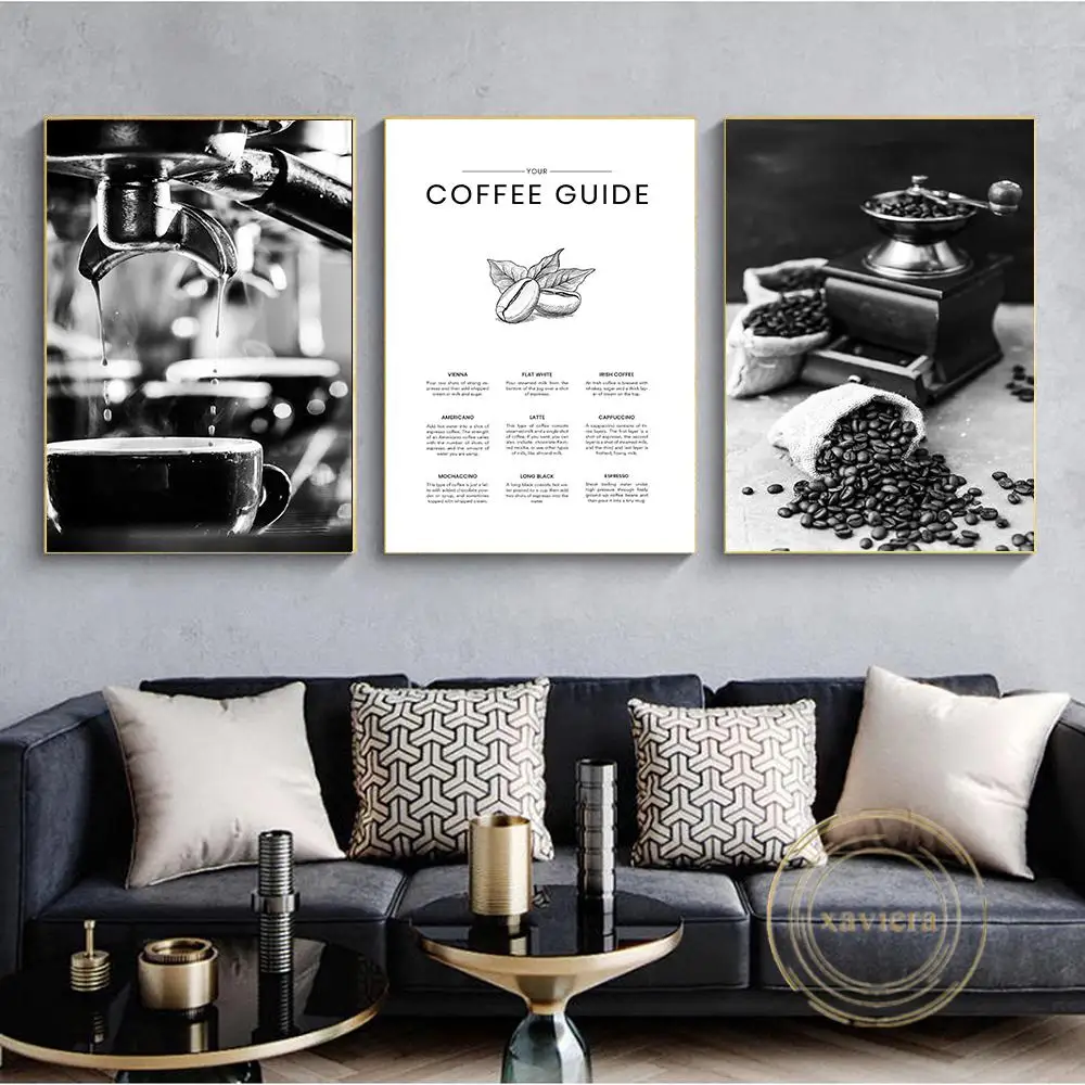

Kitchen Decor Coffee Guide Espresso Retro Poster Minimalist Black White Vintage Canvas Painting Bar Wall Art Picture for Decor