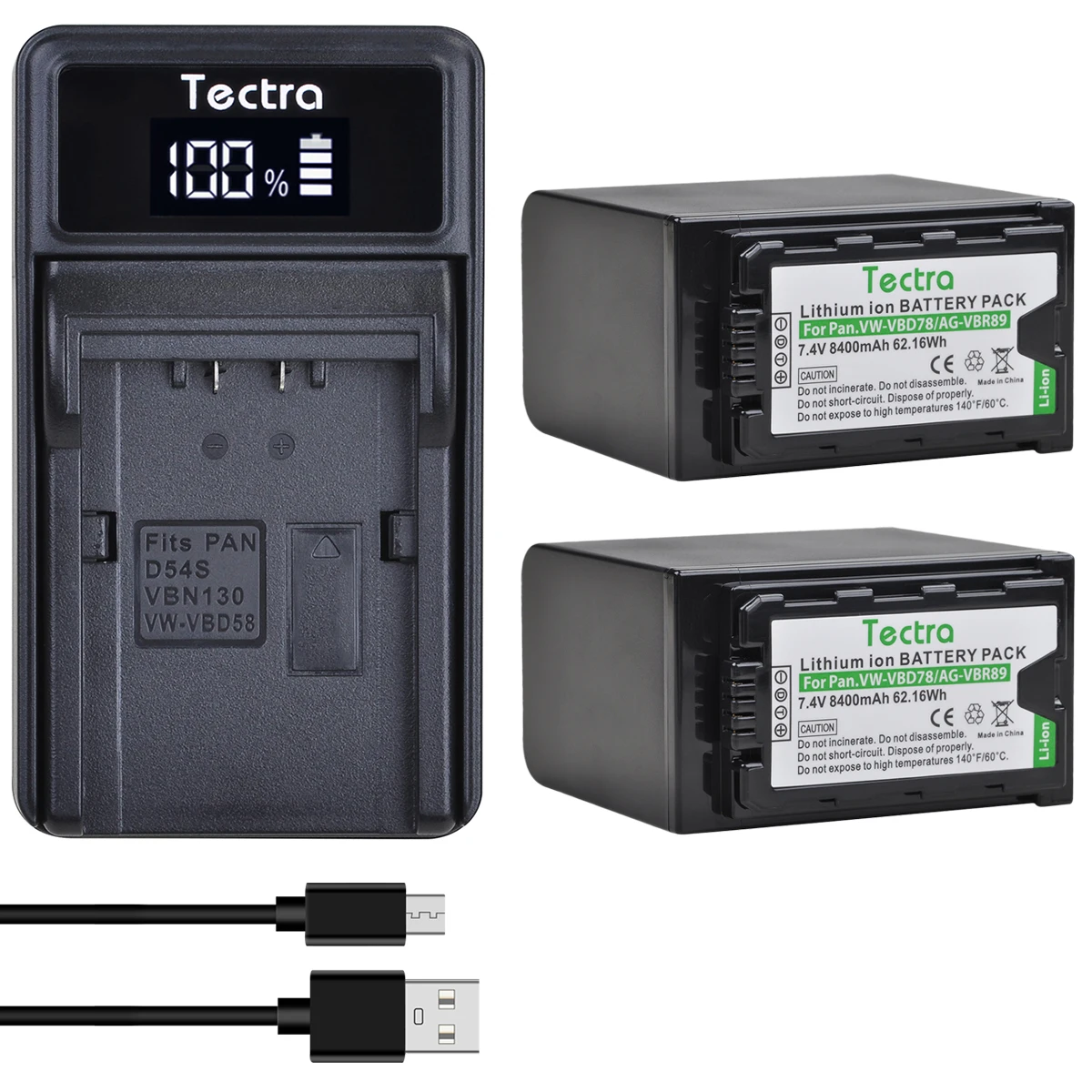 8400mAh VW-VBD78 AG-VBR89 Battery LED USB Charger for Panasonic