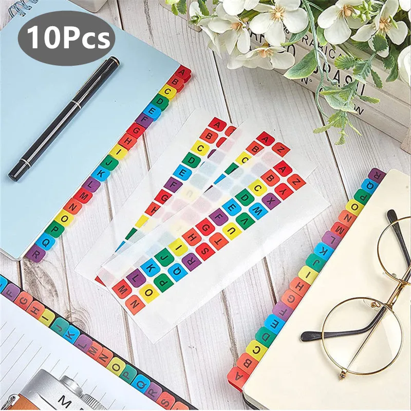 10 Pcs A-Z  Sticky Notes Self-Adhesive Annotation Book BookMarker Memo Tab Stationery Supplies Office Accessories