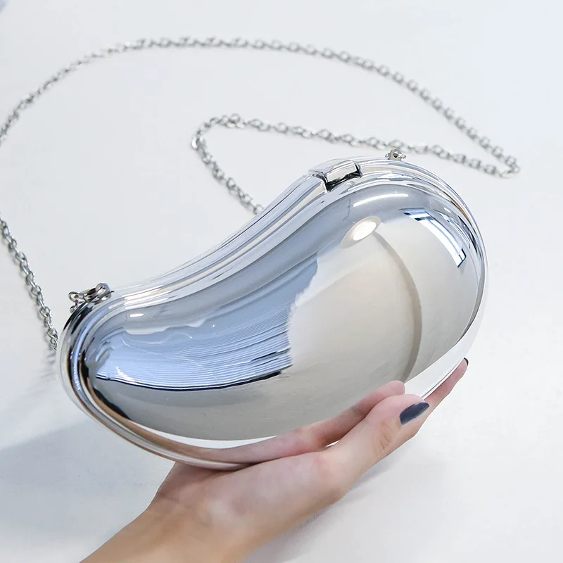 Creative Metal Mango Shaped Clucth Bag for Women Luxury Chains Box Shoulder Crossbody Bags Glitter Evening Party Purses 2024
