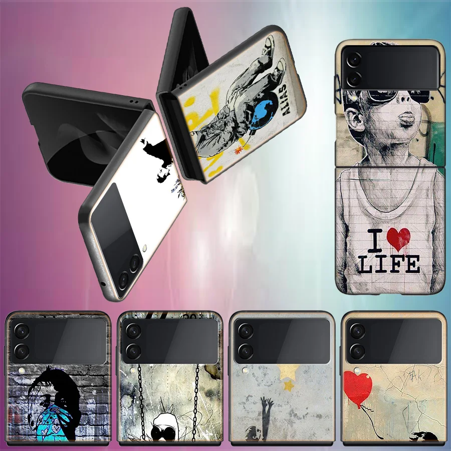 Street Art Banksy Graffiti Per Samsung Galaxy Z Flip 5 4 3 Custodia Rigida Antiurto Per Telefono Z Flip 5 5G Z Flip 5 4 5G Tpu Pc