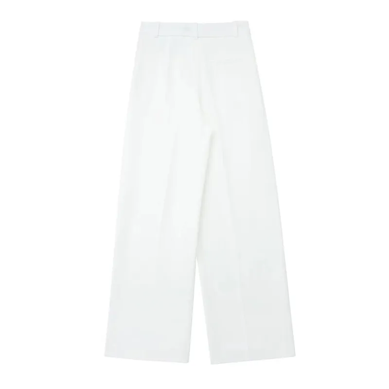 TRAF 2023 White Wide Leg Pants Women Office Wear Chic And Elegant Woman Pants High Waist Baggy Pants Woman Streetwear Trousers