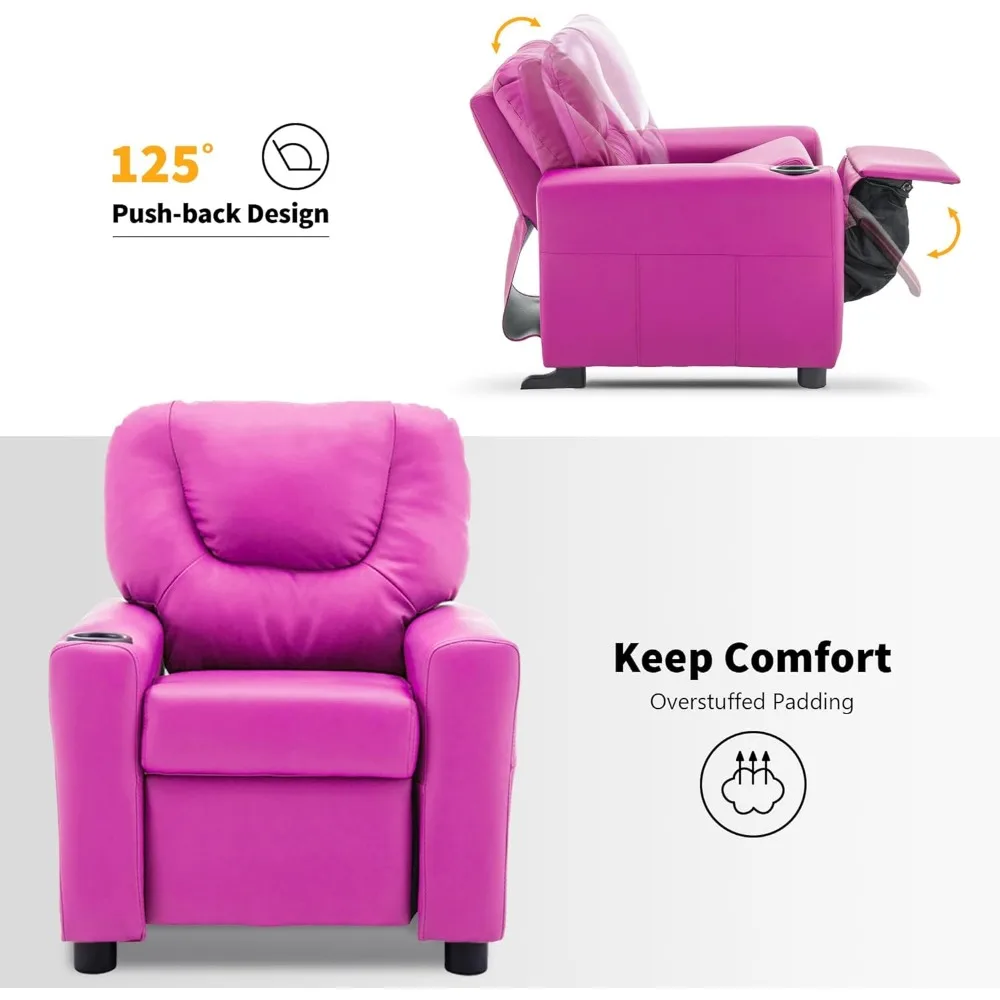 Kids Recliner Chair with Cup Holders for Boys and Girls Room,Armrest Sofa Couch with Cup Holder for Toddlers,Faux Leather 7240 5