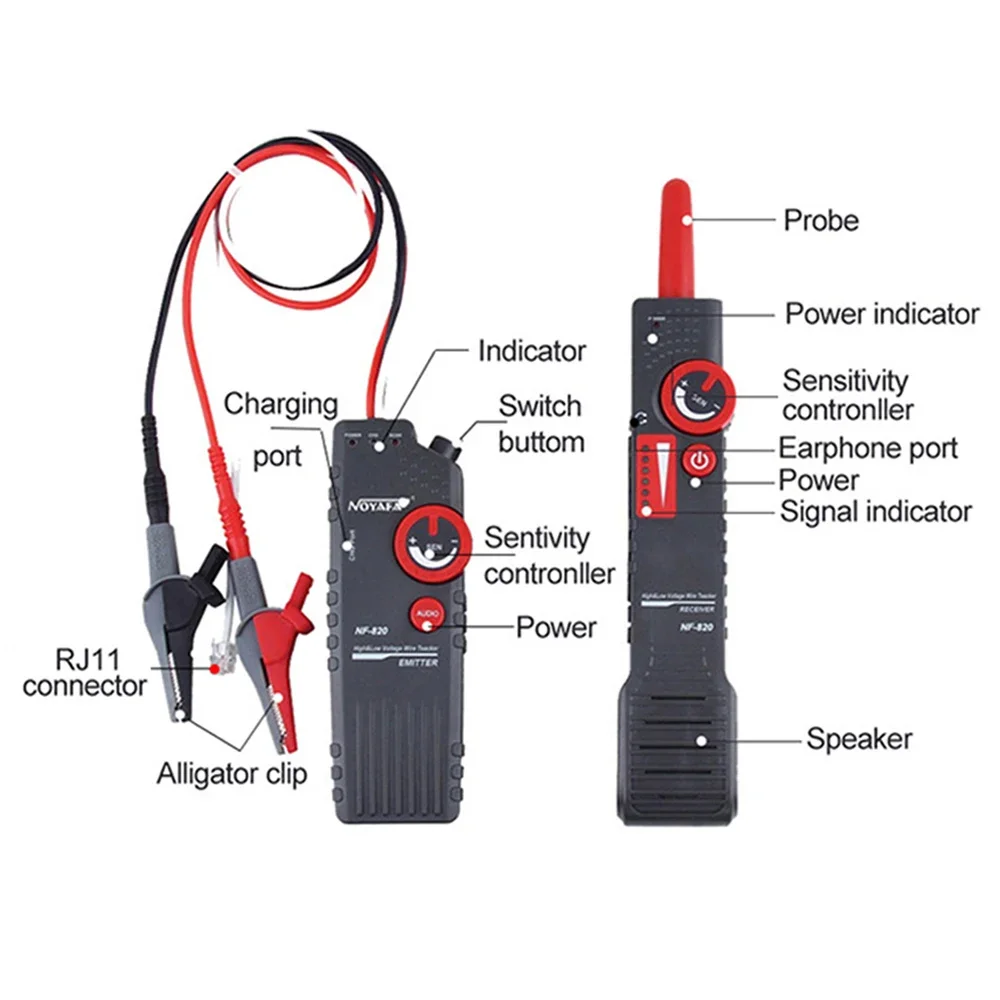 NOYAFA NF-820 Underground Cable Locator Alligator Clip Anti-Interference High&Low Voltage Wire Locator Network Wire Tracker