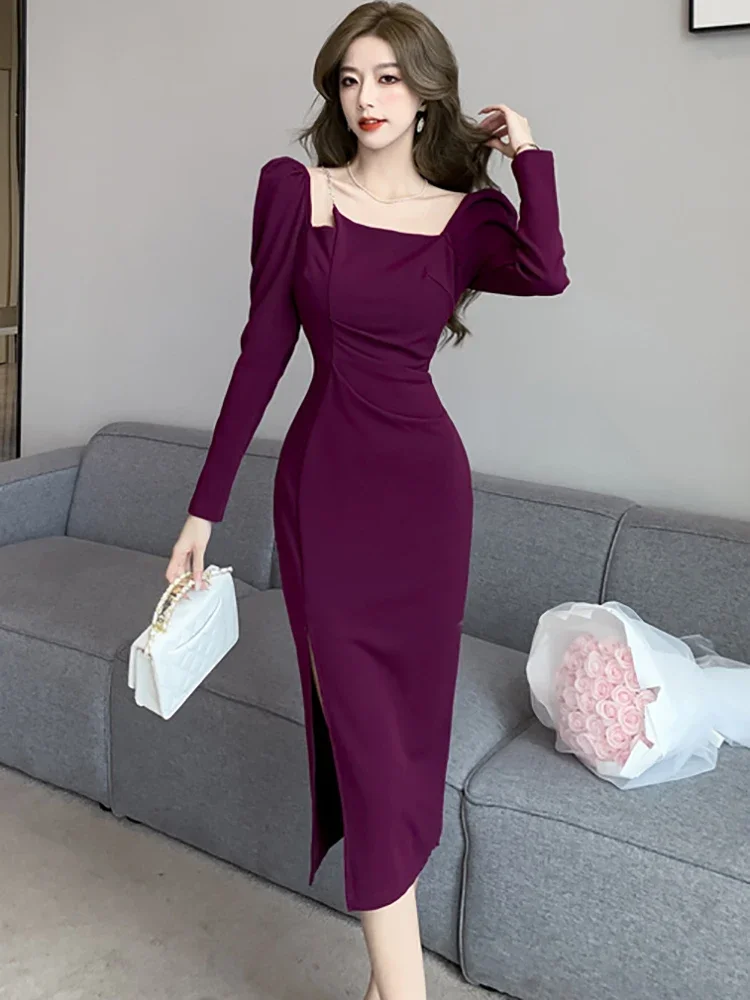 purple dress tight Tahiti Formal Dresses High Low A Line Knee Length Spaghetti Straps Stretch Satin Formal The fabric is comfortable for skin Lace-Up-Back Long Tight Prom Dress