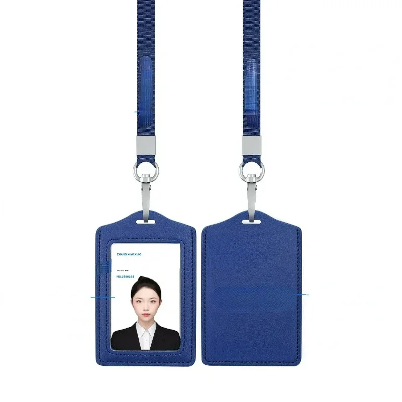 ID 카드홀더 단색 가죽 배지 랜야드, 노동자 카드홀더 명함 배지 홀더, 사무용품