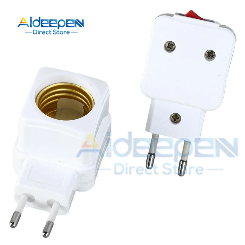 2Pcs 220V E27 LED Light Lamp Bulb Socket Integrated On/Off Switch Spiral Pattern Lamp Base Connector EU Plug Adapter