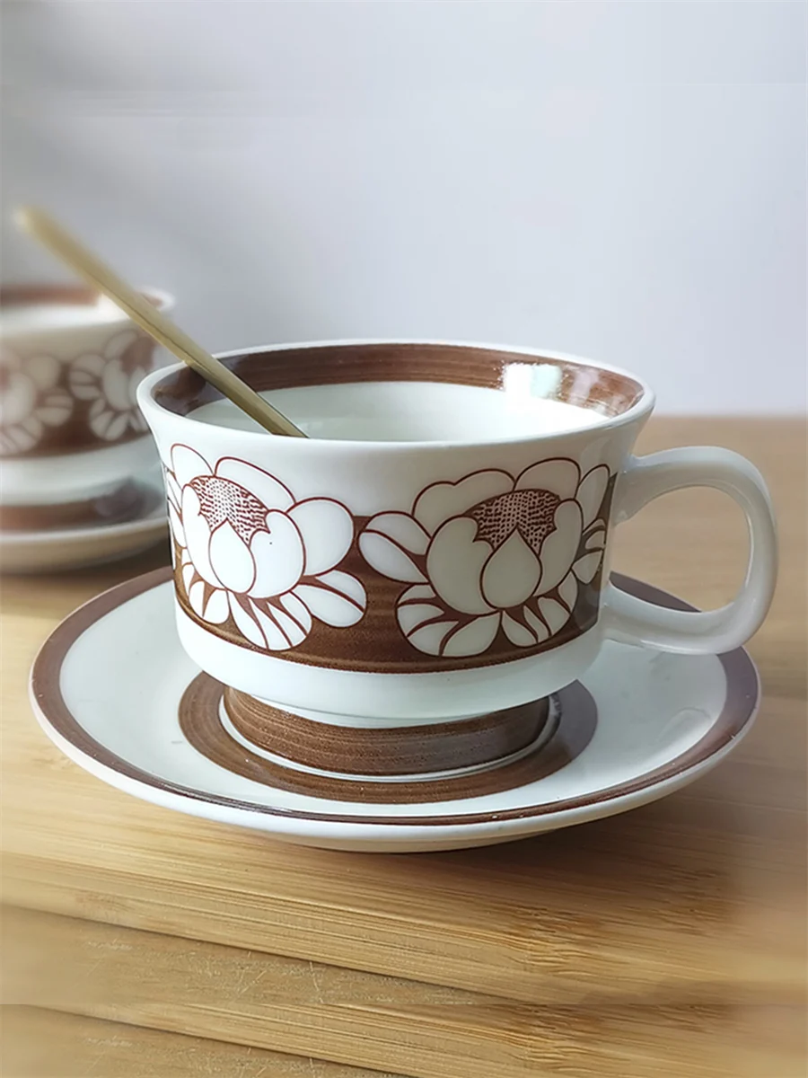 Ceramic Coffee Cup Saucer Retro Mocha Latte Cafe Mug 9 Inch Dessert