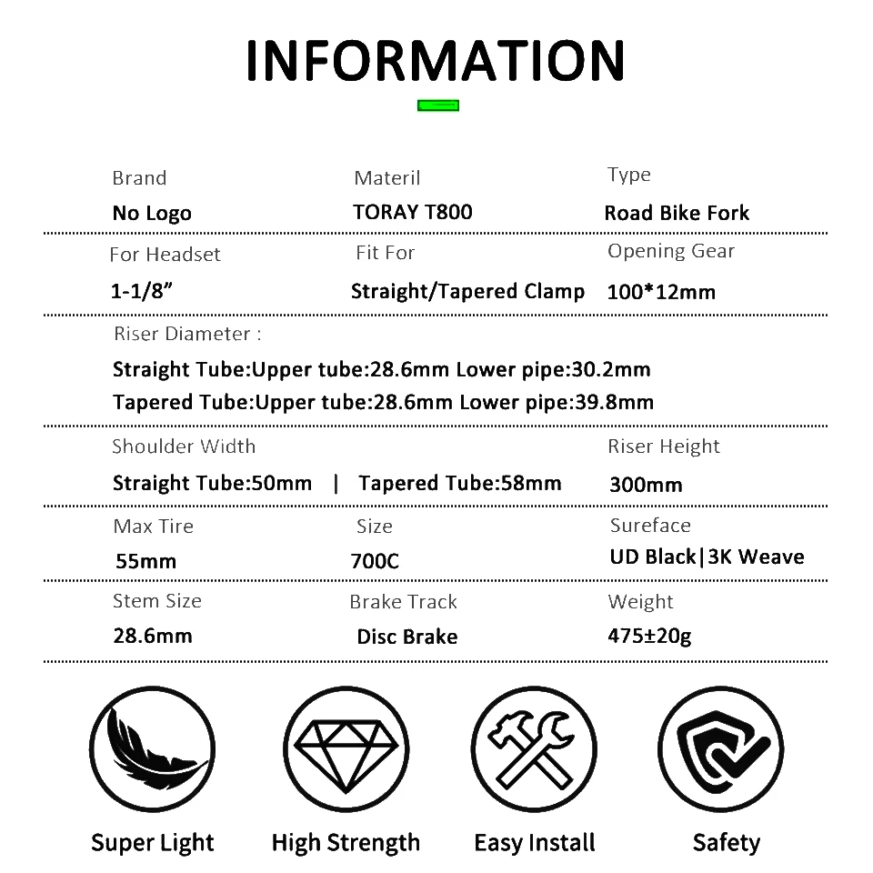Fahrrad Gabel Rennrad Gabel 700C Carbon Faser Starre Gabel Kies Fahrrad Gabel Max 55C Reifen Steckachse 12*100mm Scheibenbremse – Detail 4