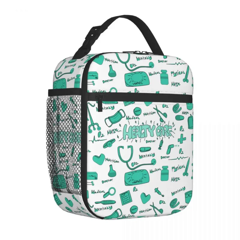 

Doodle Art With Care And Medicine Insulated Lunch Bags High Capacity Cooler Bag Tote Lunch Box Beach Picnic Men Women