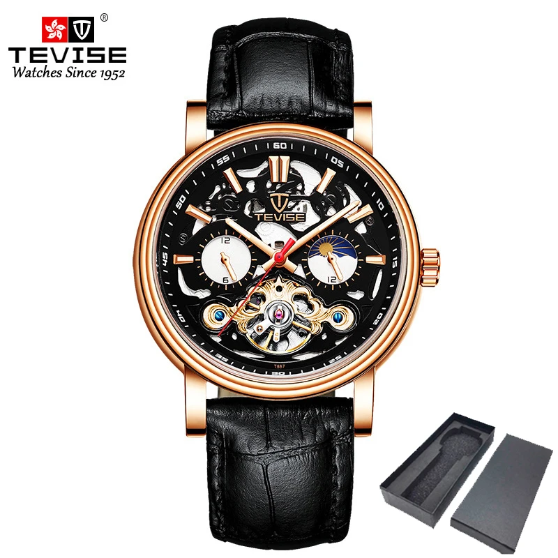 Moon Phase Skeleton Orologi Meccanici Per Uomo Tourbillon Orologio Da Polso Automatico Da Uomo Orologio Impermeabile In Oro Rosa Uomo Nuovo