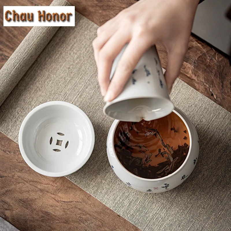 525ml Pure Hand Painted Calligraphy Art Ceramic Jianshui Tea Wash Basin Retro Glaze Tea Residue Barrel Tea Bucket Kung Fu Teaset