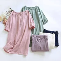 2026 New Spring and Autumn Women's Sleeping Skirt 100% Cotton Crepe Colorful Sleeping Skirt Large Loose Home Skirt Nightgown