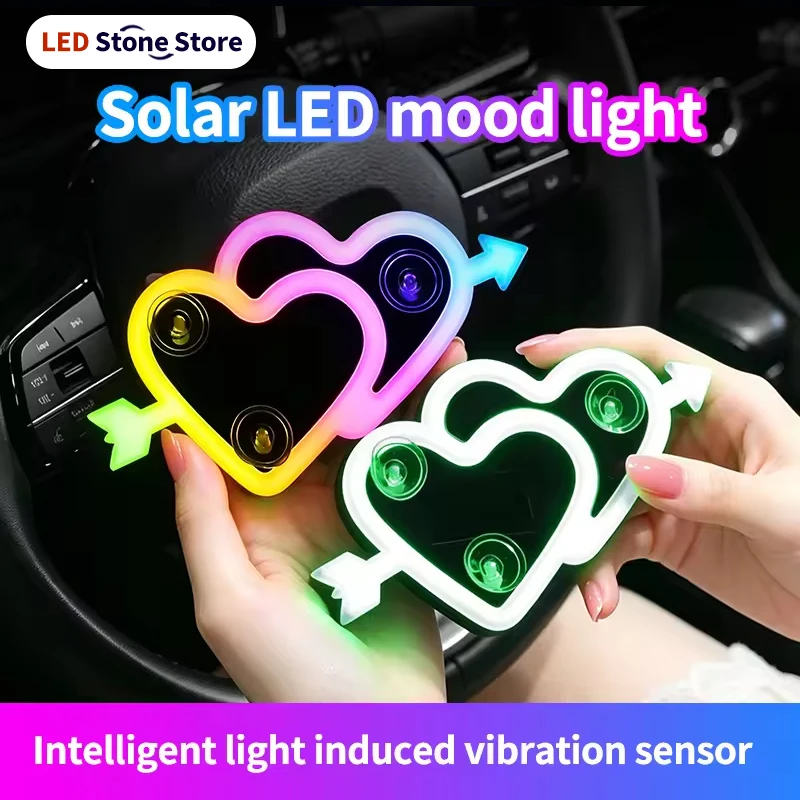Auto-Neonlichter, Ambientebeleuchtung, Innendekorationslichter, kabellose Solar-Herzlichter, dreieckige Fensterlichter, Modifikation