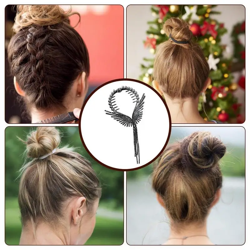 Angel Wings Hair Clip Imitation Pearl Rhinestone Tassel Chain Ponytail Buckle Hairpins Female Hair Card Accessories