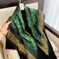 2024 Spring and Autumn New Simulation Silk Large Square Scarf 90x90 Printed Square Scarf Emerald Silk Scarf Scarf Headscarf 1