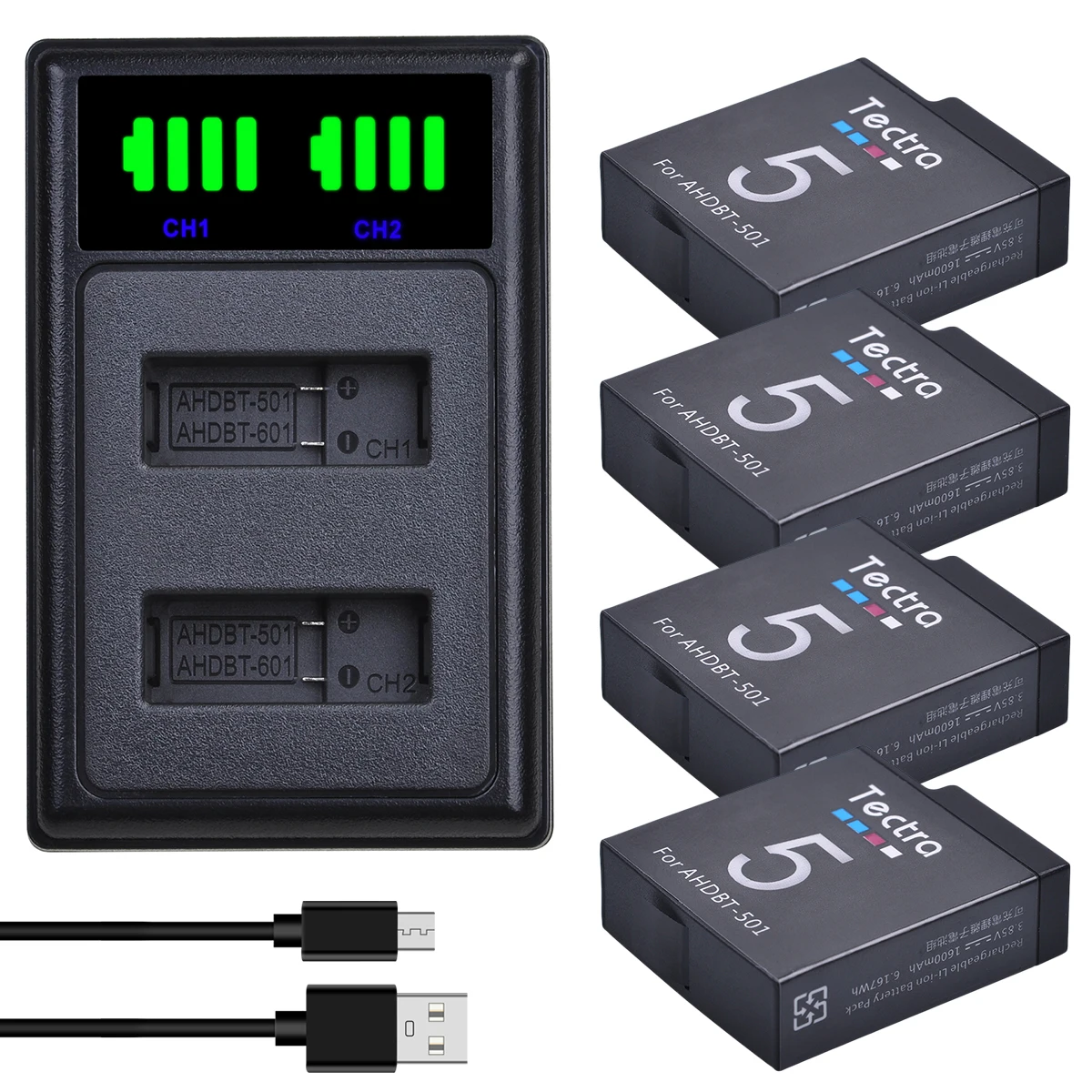 4X1600Mah Gopro Hero 5 Batteria Sostitutiva Batteria + Caricatore Usb Led Per Gopro Hero 8 Hero7 Hero 6 Hero 5 Action Camera