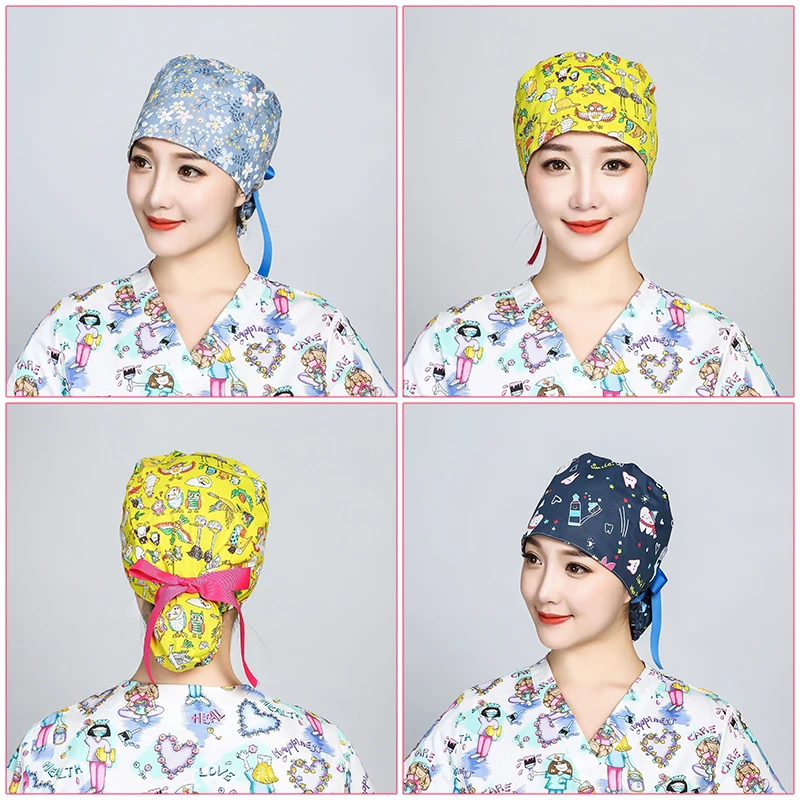 Soft Scrub Cap Cartoon Printing Scrubs Hat Working Surgicals Hat Women's And Men Operating Room Nursing Accessories