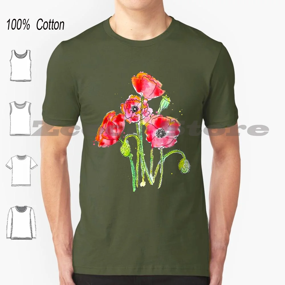 Poppies T-Shirt 100% Cotone Uomo Donna Modello Personalizzato Make Poppies Poppy Red Poppy Flower Floral Posy Bouqet Flowers