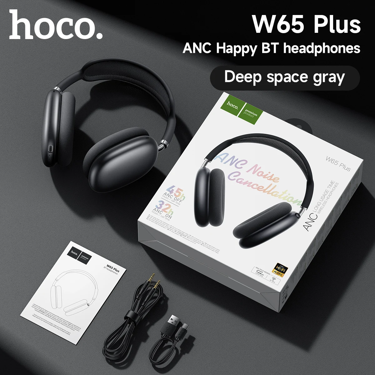 سماعات رأس لاسلكية HOCO W65 Plus بتقنية إلغاء الضو...