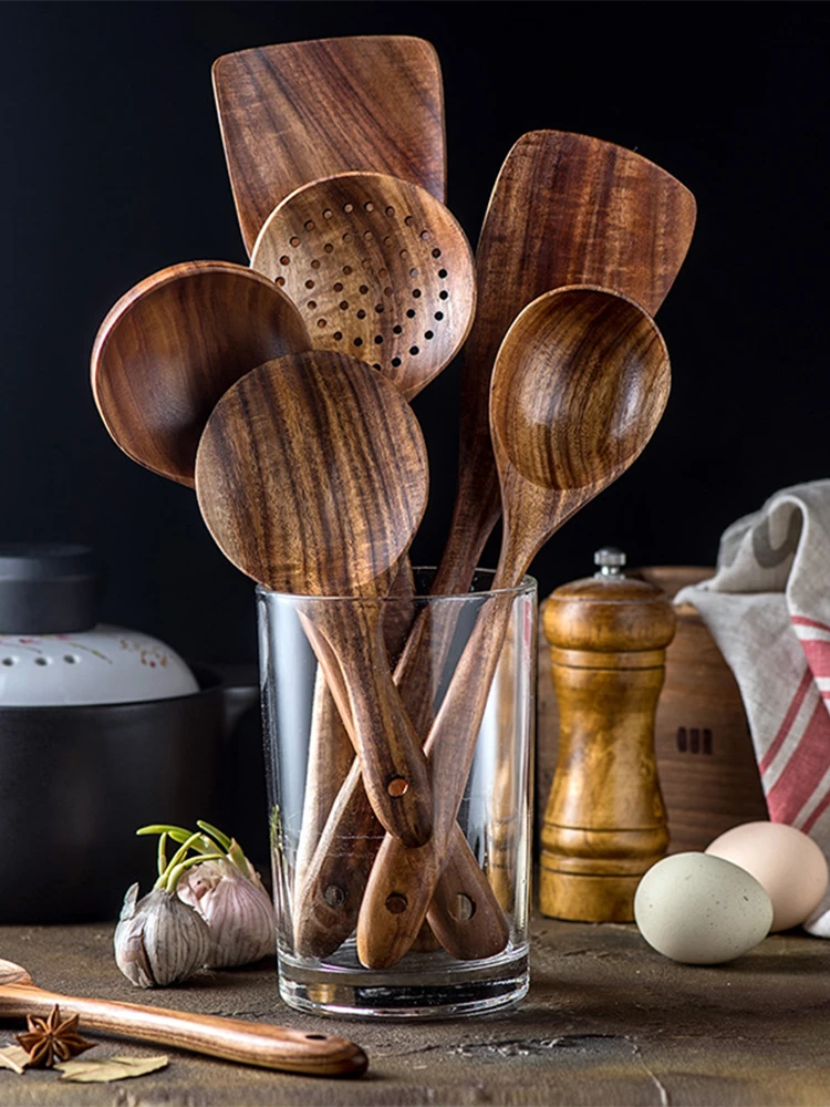 

Wood Cookware Kitchen Utensils Cooking Tools Sets Tableware Kitchenware Dinnerware Spoon Shovel Colander Wooden Kit